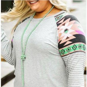 Aztec Stripes Raglan Sleeve Patchwork